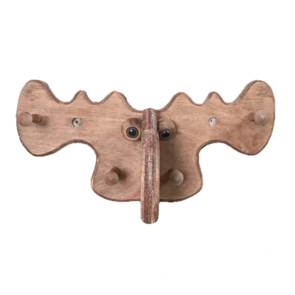 Moose Head Wood Coat Rack Kitsch Funny Kids Room Farmhouse Farm Cottage Core